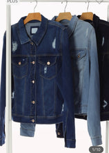 Load image into Gallery viewer, Plus Size Destroyed Denim Jean Jacket
