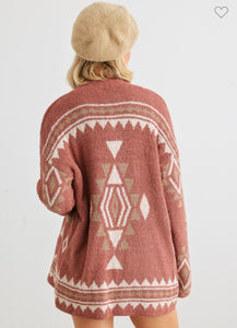 Tribal Print Knit Long Sleeve Open Front Cardigan