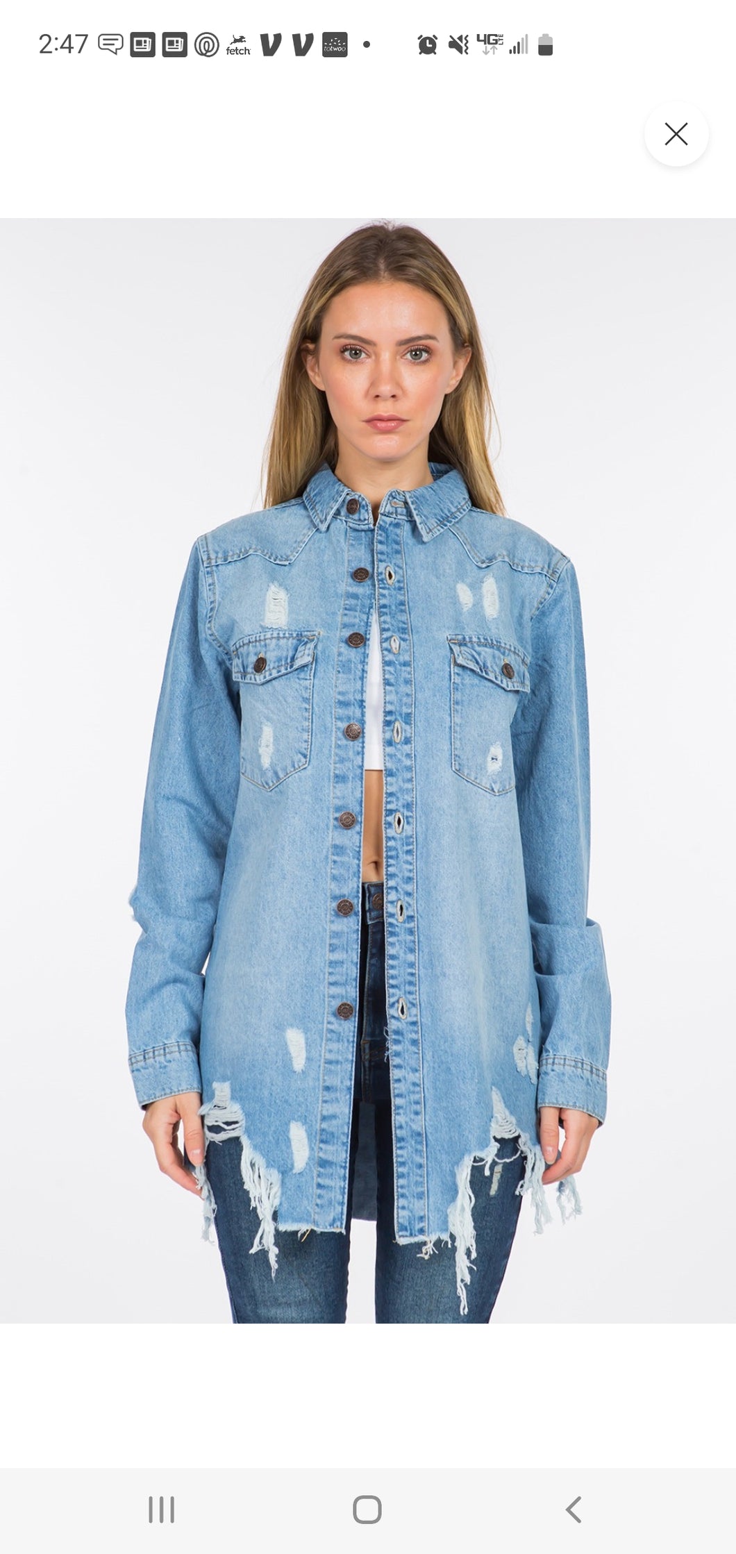 RELAXED FIT DISTRESSED DENIM SHACKET