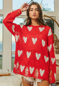 DISTRESSED HEART SWEATER