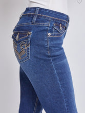 Load image into Gallery viewer, YMI TUMMY CONTROL Missy Mid-Rise Embellished Flap Pkt Bootcut Jeans
