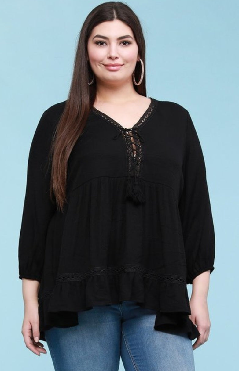 BLACK PEASANT STYLE TOP