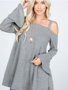 SWEATER FABRIC UNBALANCED SHOULDER TOP