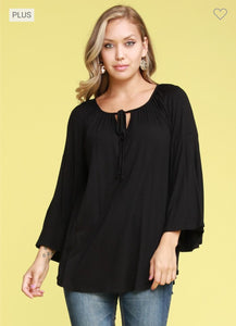 PLUS SIZE BELL SLEEVE EASY FRONT TIE TUNIC