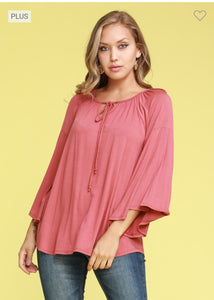 PLUS SIZE BELL SLEEVE EASY FRONT TIE TUNIC